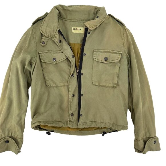 pistola Jackets & Blazers - Pistola Womens Olive Green Tencel & Cotton Utility Jacket Size S
